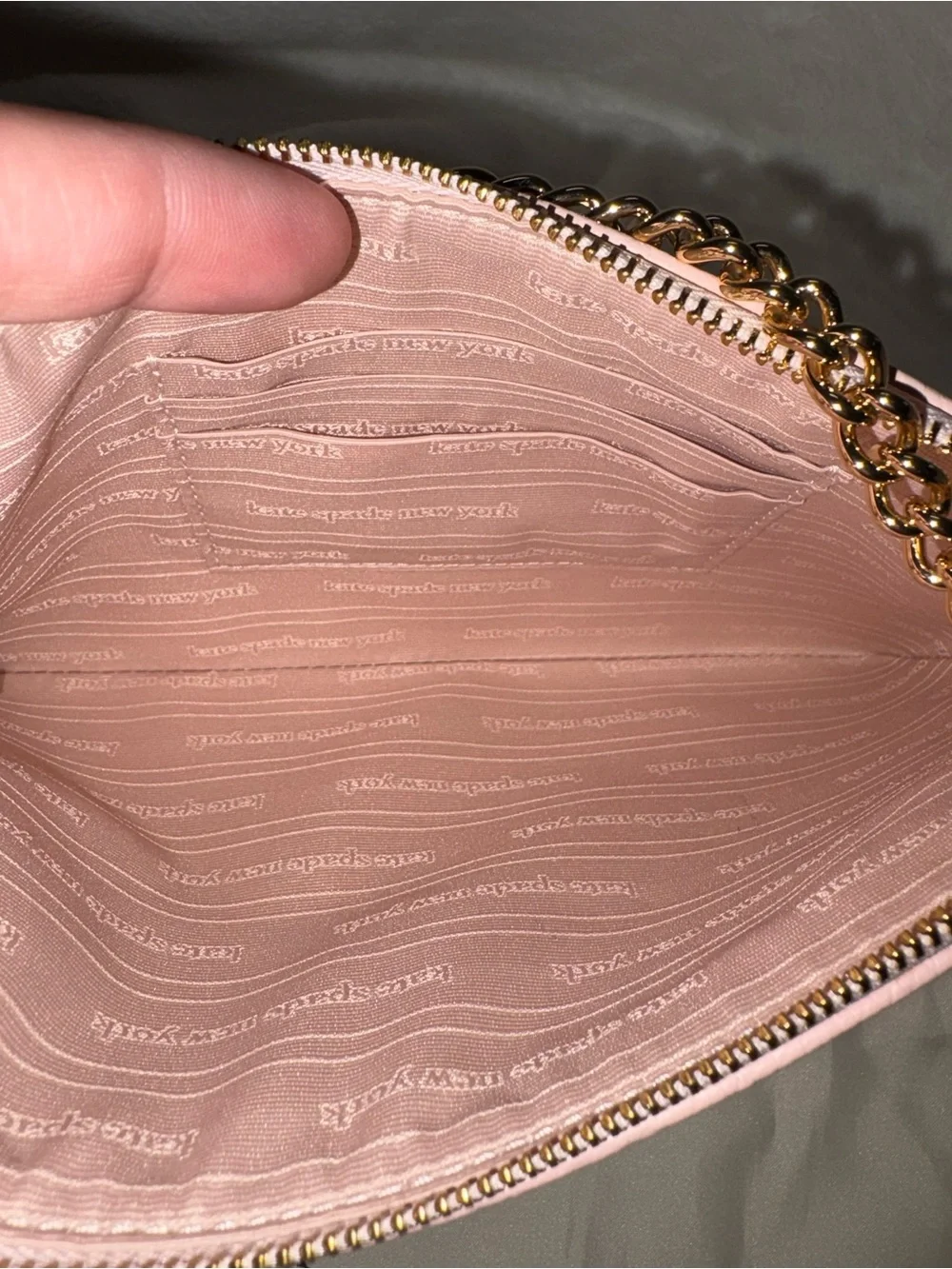 kate spade light pink pebbled leather chain wristlet